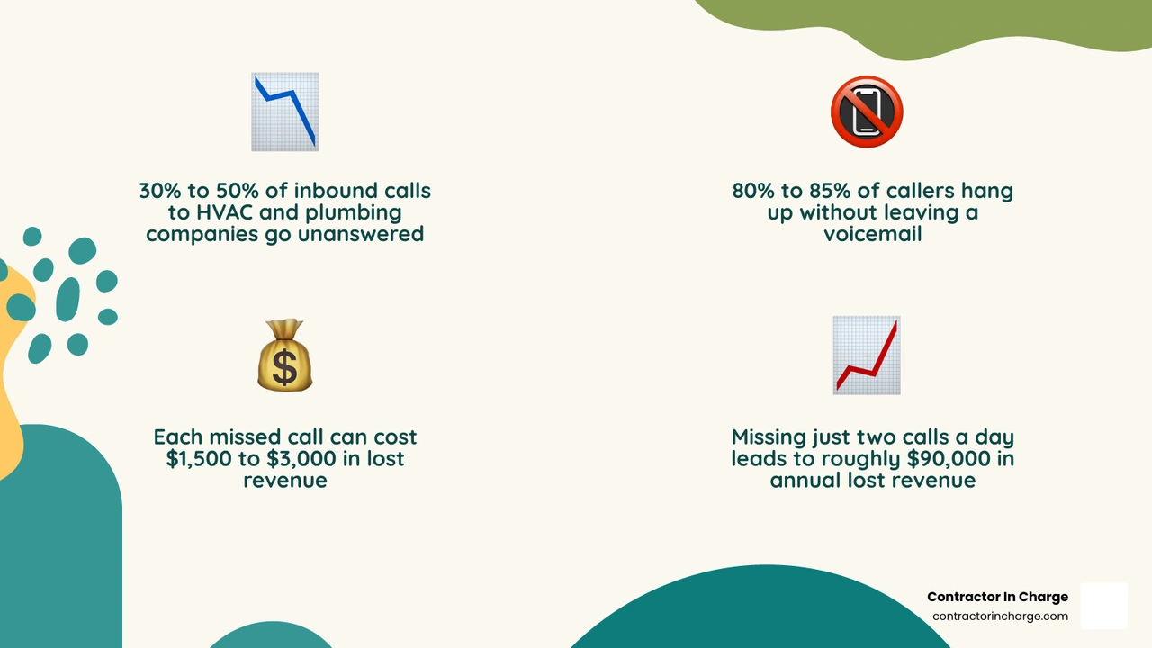 infographic showing voicemail drop-off rate and missed call revenue loss benchmarks for HVAC and plumbing infographic