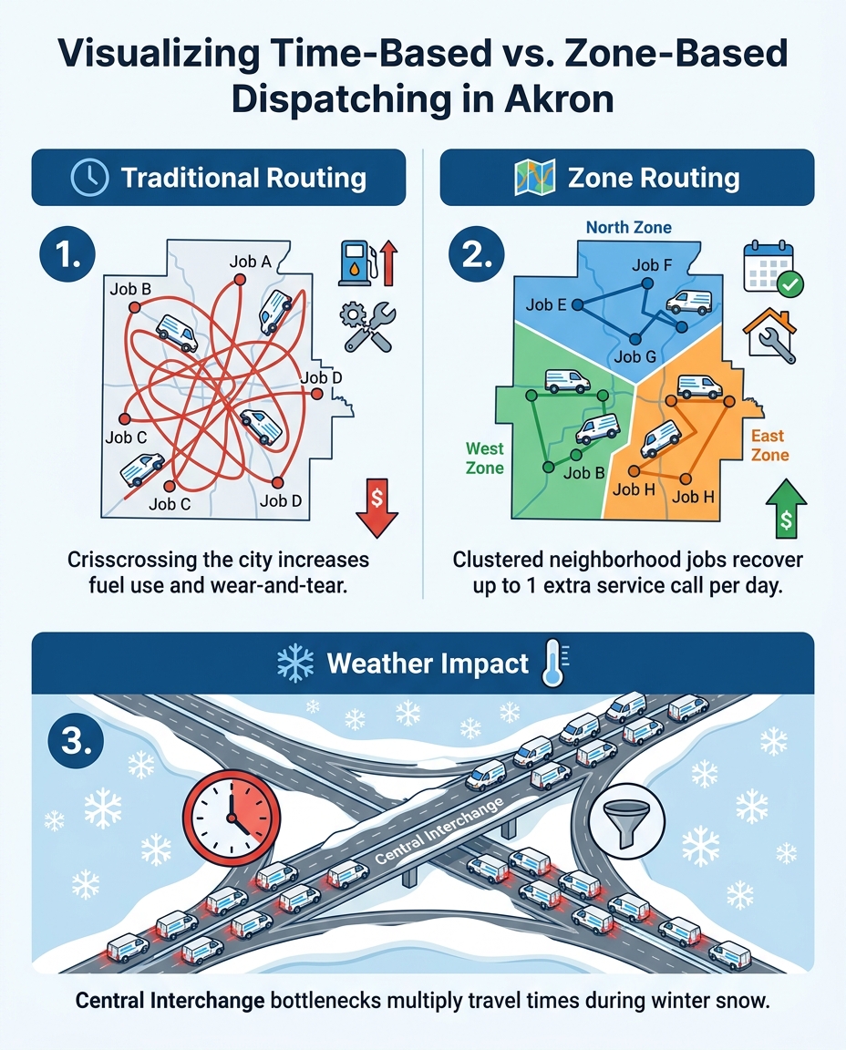 Visualizing Time-Based vs. Zone-Based Dispatching in Akron