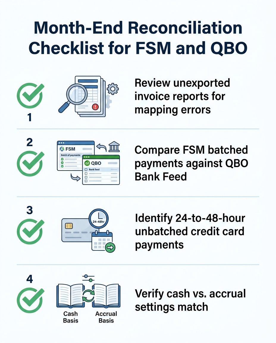 Month-End Reconciliation Checklist for FSM and QBO