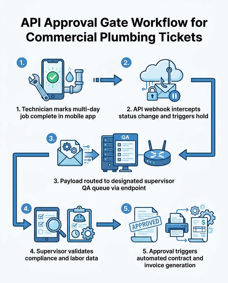 API Approval Gate Workflow for Commercial Plumbing Tickets