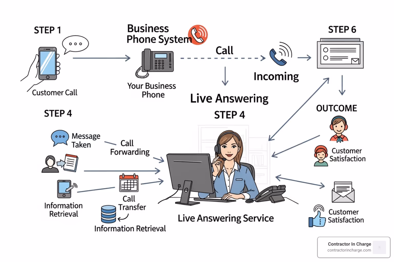 diagram of call flow through live answering service - 24 hour live answering service