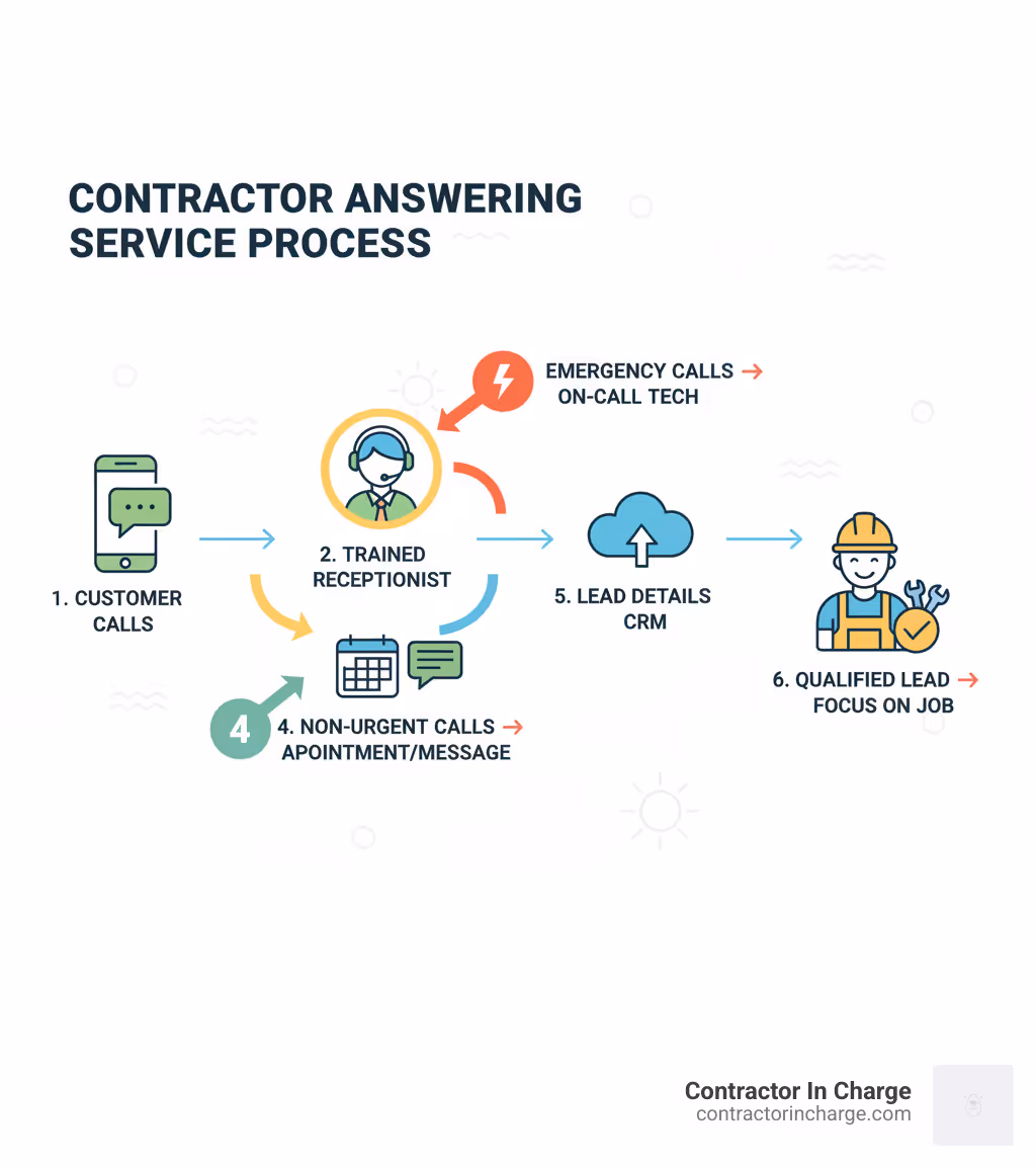 Infographic: how a contractor answering service moves a call from the receptionist to your CRM as a qualified lead