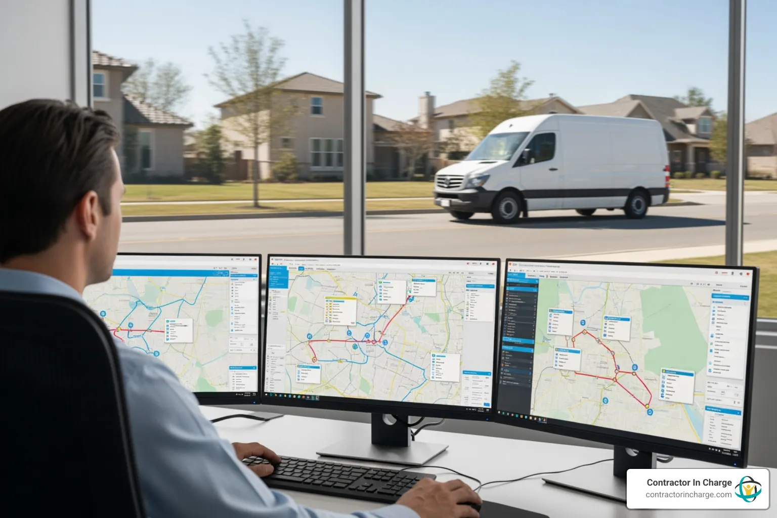 Infographic showing the complete service request journey: incoming customer call, dispatcher assigns technician based on location and availability, technician receives job details and route optimization, real-time updates sent to customer, job completed with digital proof of service, and automatic invoicing and follow-up - dispatch solutions in cleveland, oh