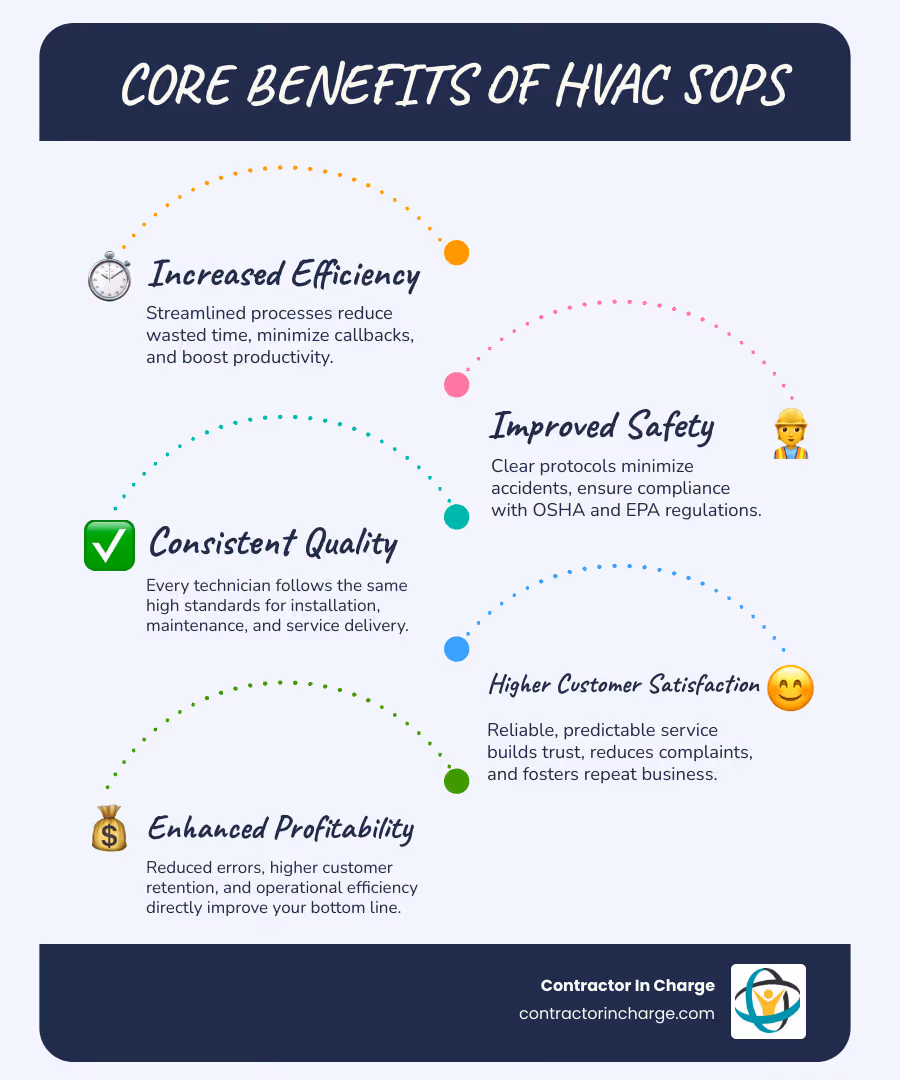 Infographic: the core benefits of HVAC SOPs, from efficiency and safety to consistent quality and happier customers