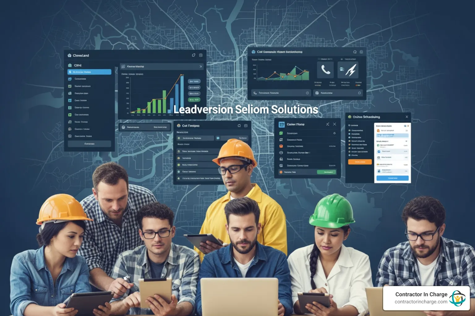 Cleveland home service professional booking a job on tablet - top lead conversion solutions for home service companies in Cleveland, OH