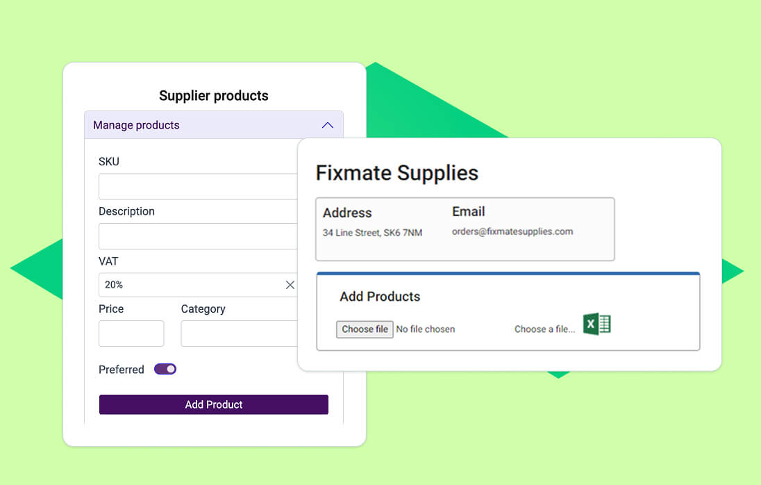ONSO Purchase Order summary screen showing the total order value and fields to select a finance contact and required approver, streamlining the PO workflow for faster site-to-supplier turnaround.