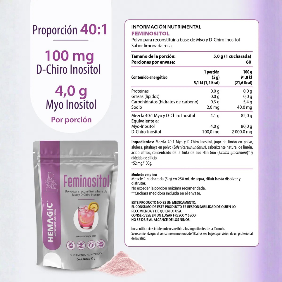 Inositol Feminositol Myo+ D-chiro Inositol 40:1 Hemagic Limón