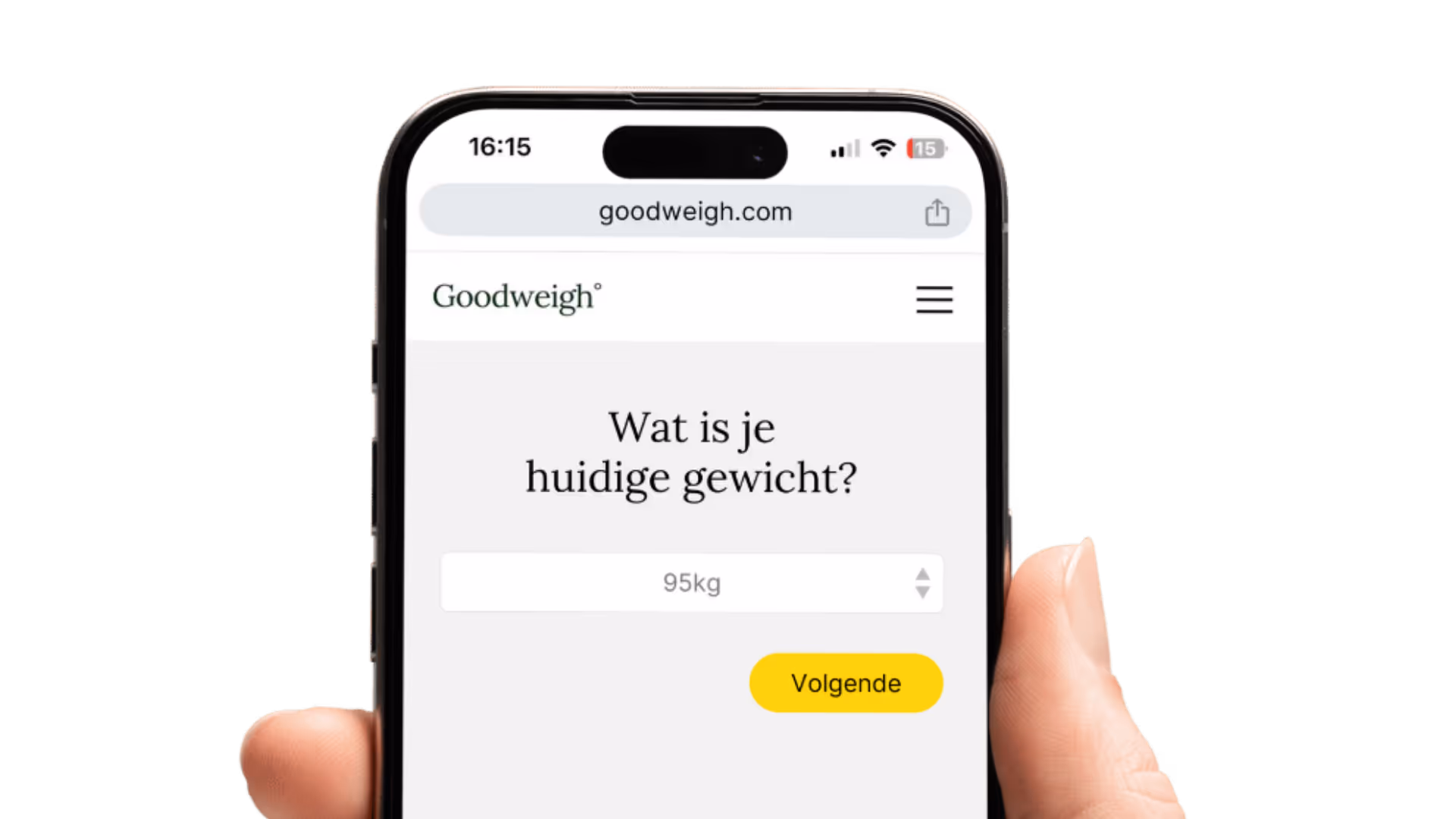 Smartphone met medische vragenlijst voor een medisch afslankprogramma