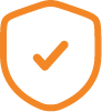 Escudo naranja con una marca de verificación en el centro.