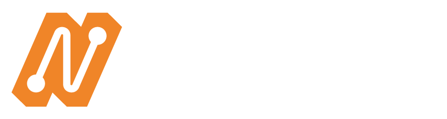 Logotipo de NEWCSOC con icono naranja estilizado con líneas y puntos blancos.