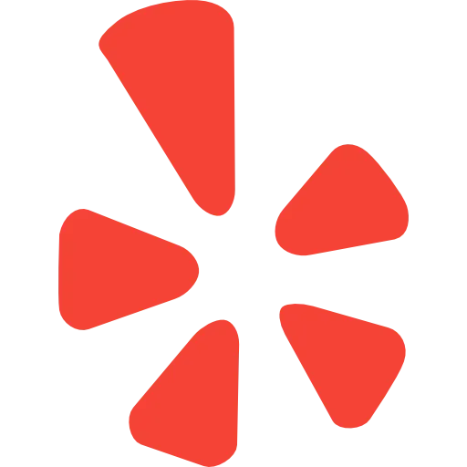 Yelp logo with five red petal shapes arranged in a circular pattern.