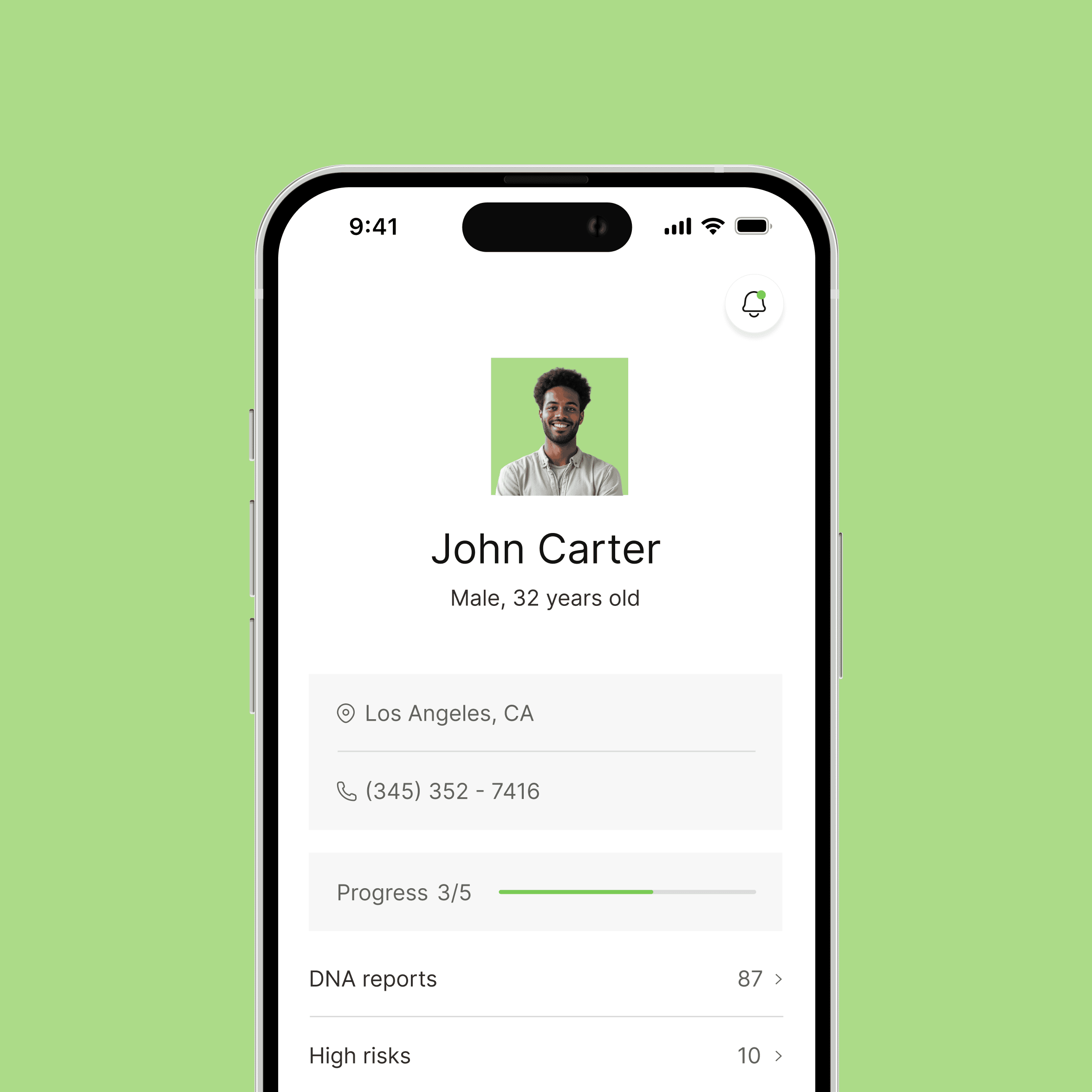 Bg Green Phone User John Carter - DNA X Webflow Template