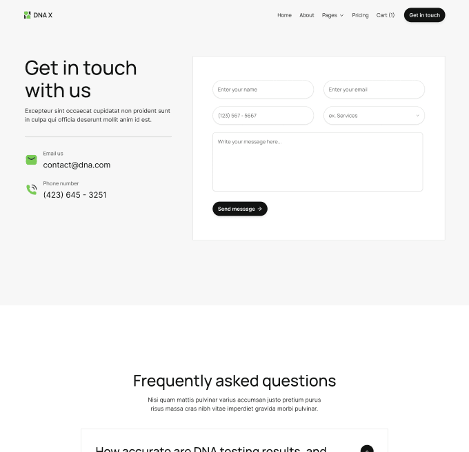 DNA X - Contact V2 Page - Health Tech Webflow Template