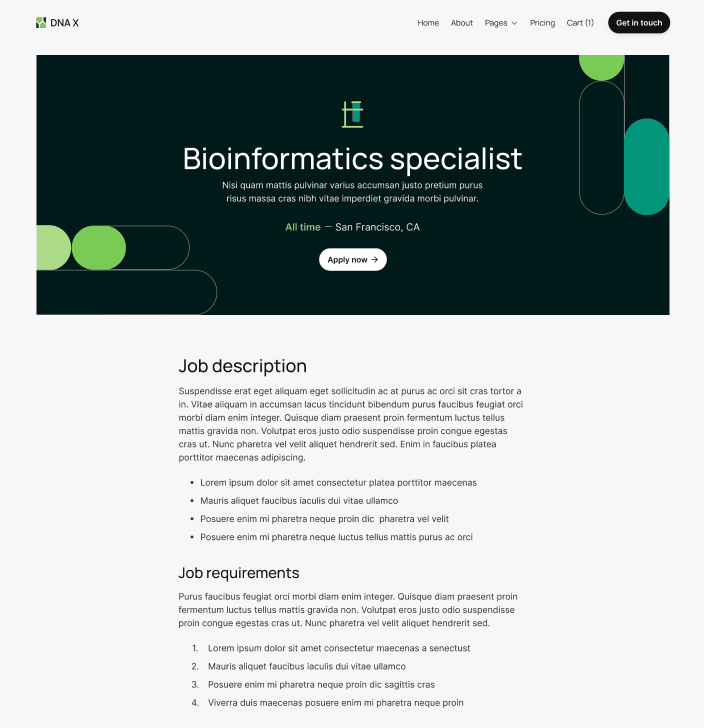 DNA X - Careers Single Main Page - Health Tech Webflow Template