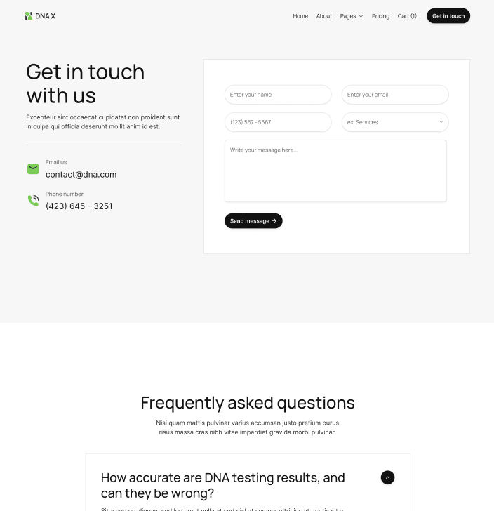 DNA X - Contact V2 Main Page - Health Tech Webflow Template