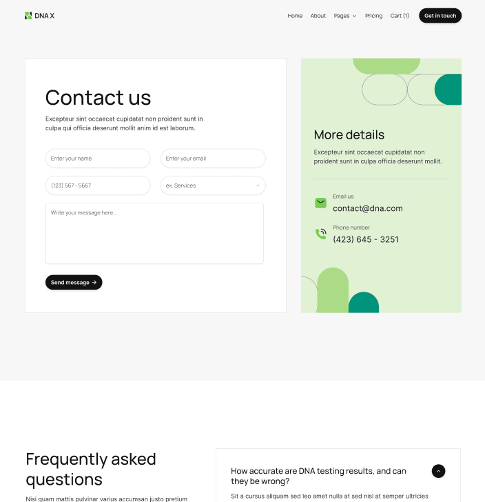 DNA X - Contact V1 Main Page - Health Tech Webflow Template