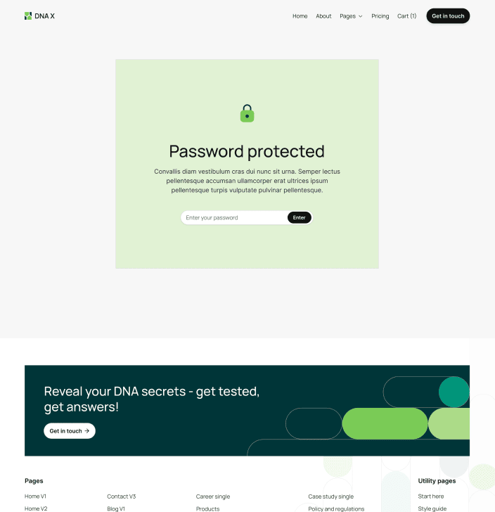 DNA X - Password Protected Utility Page - Health Tech Webflow Template