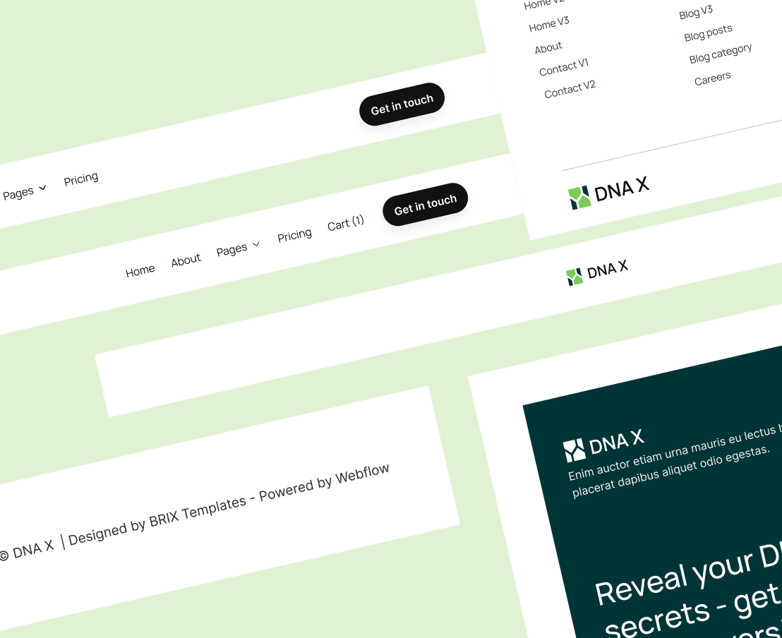 DNA X - 3 Headers And Footers - Health Tech Webflow Template