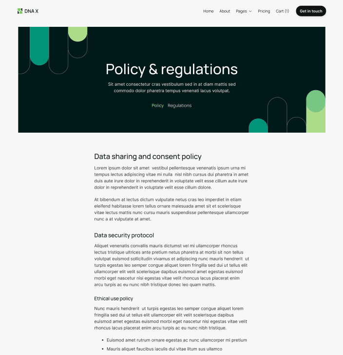 DNA X - Policy And Regulations - Main Page Health Tech Webflow Template