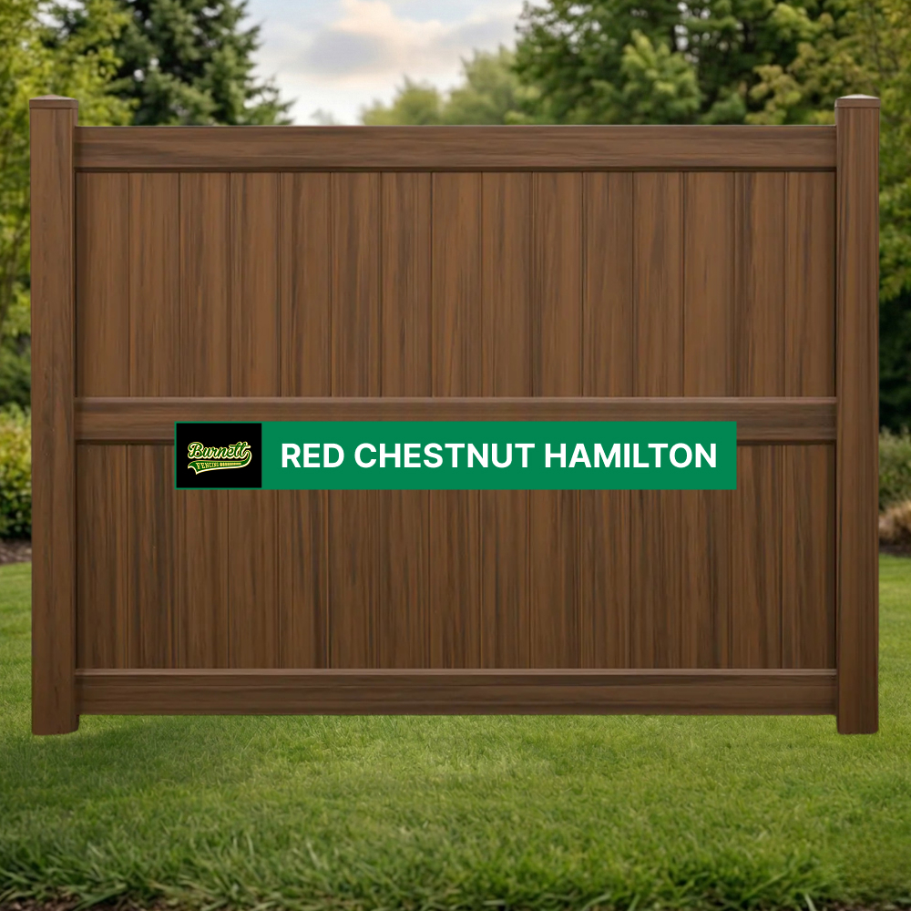 Red Chestnut Hamilton brown woodgrain vinyl privacy fence panel
