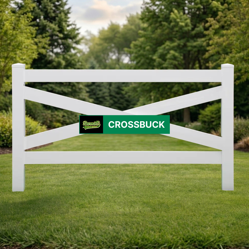 Crossbuck white vinyl rail fence with X shaped cross rails