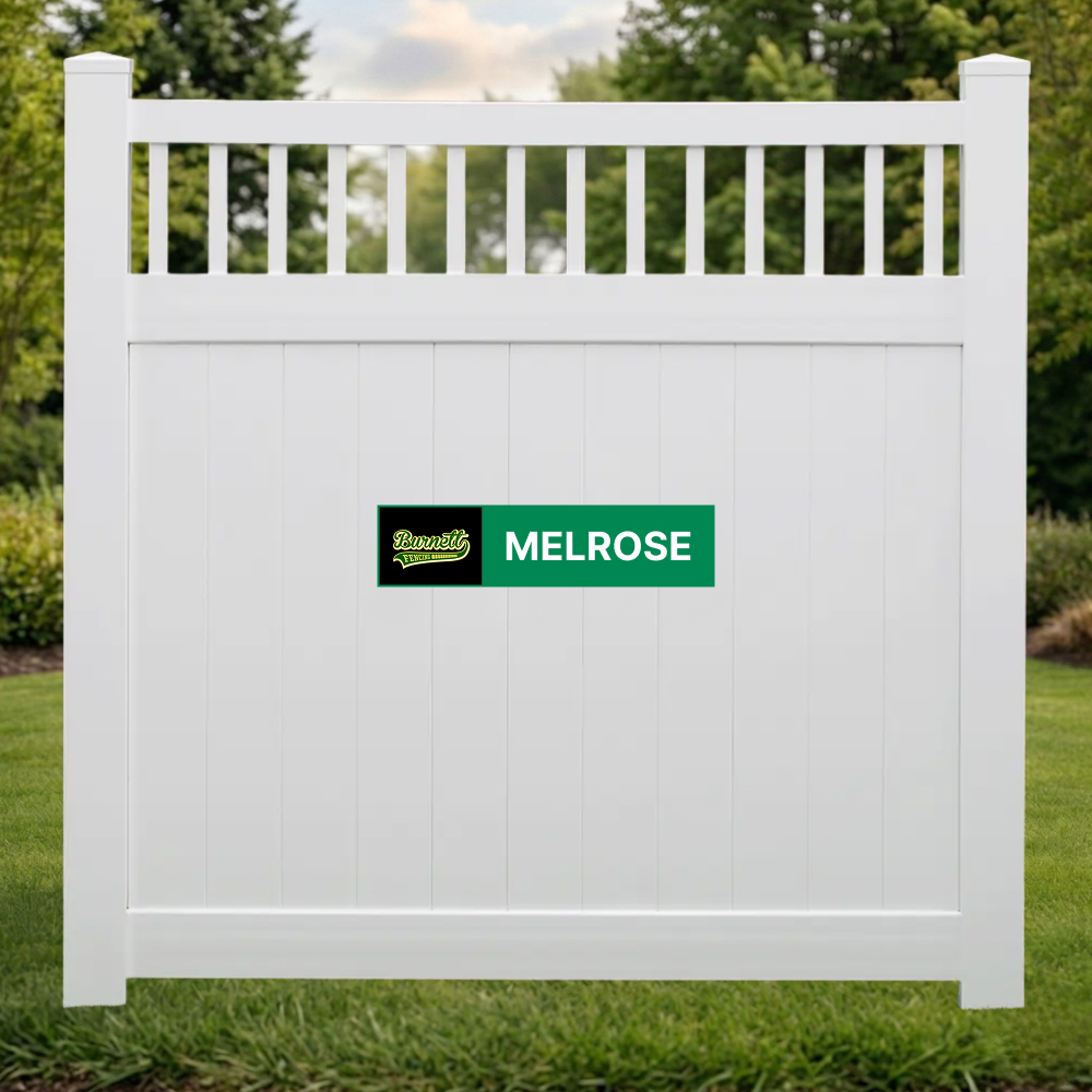 Melrose white vinyl privacy fence panel with open spindle top