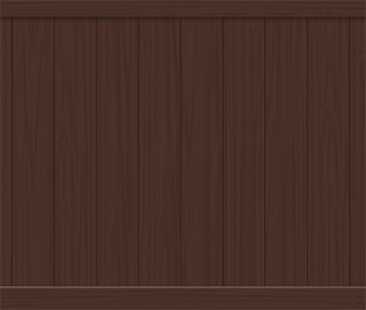 Dark brown woodgrain vinyl fence color swatch with vertical boards