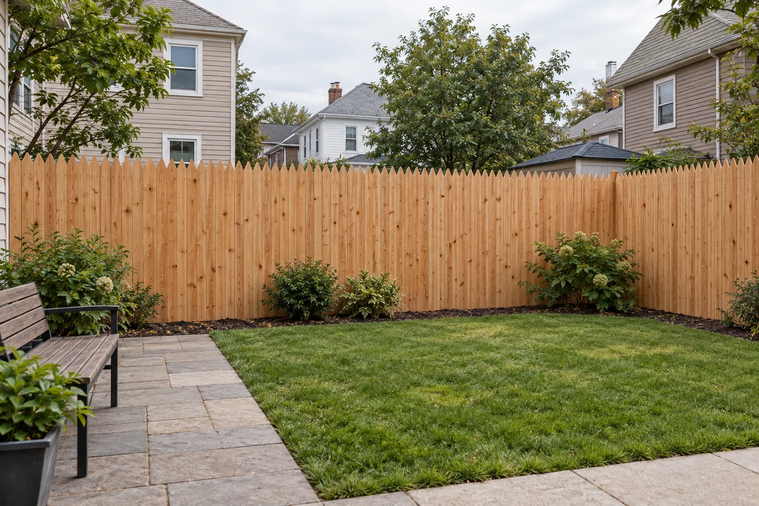Cedar stockade · full fence view