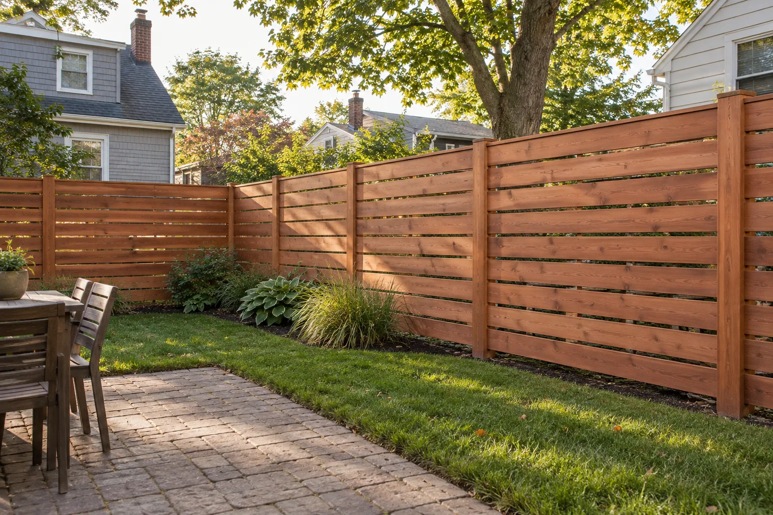 Spaced horizontal redwood · alternate property setting