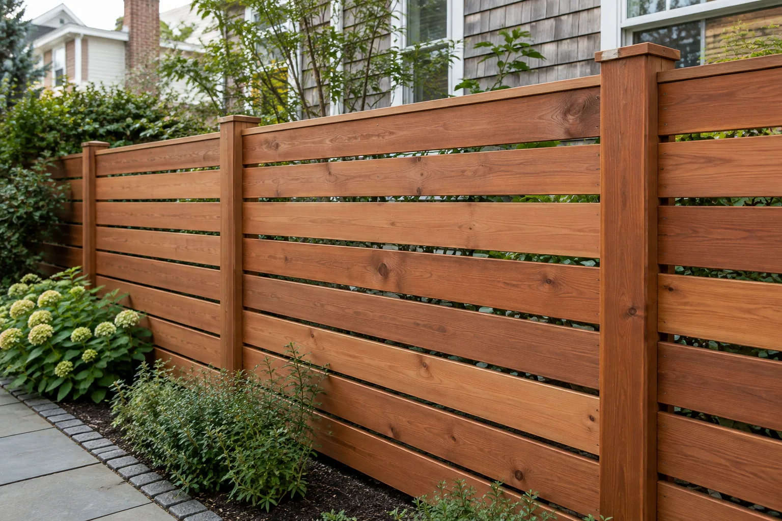 Spaced horizontal redwood · close-up design detail