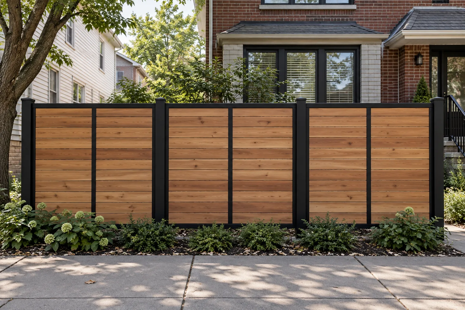 Wood infill with steel frame · full fence view