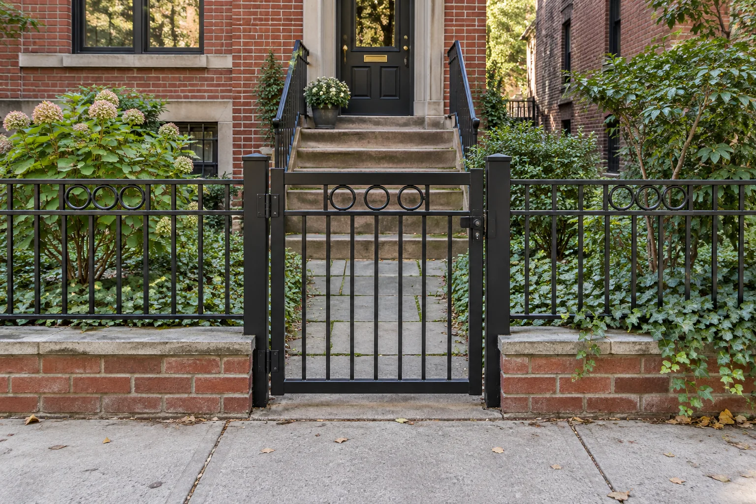Geometric steel walk gate · property setting