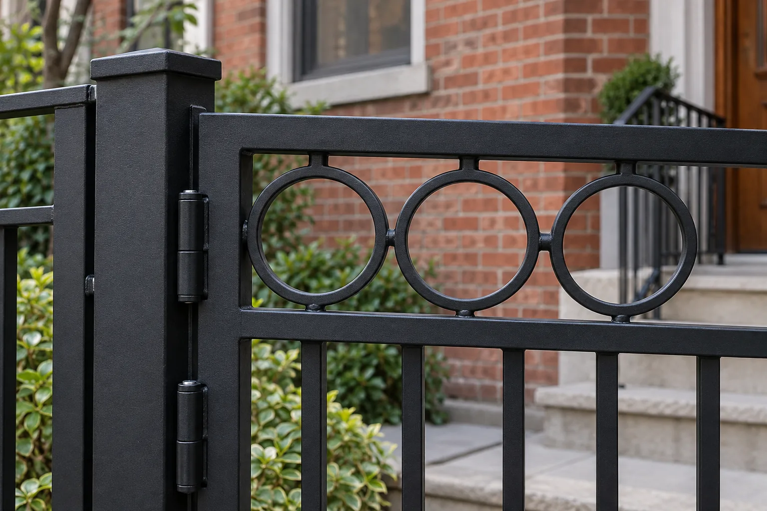 Geometric steel walk gate · close-up design detail