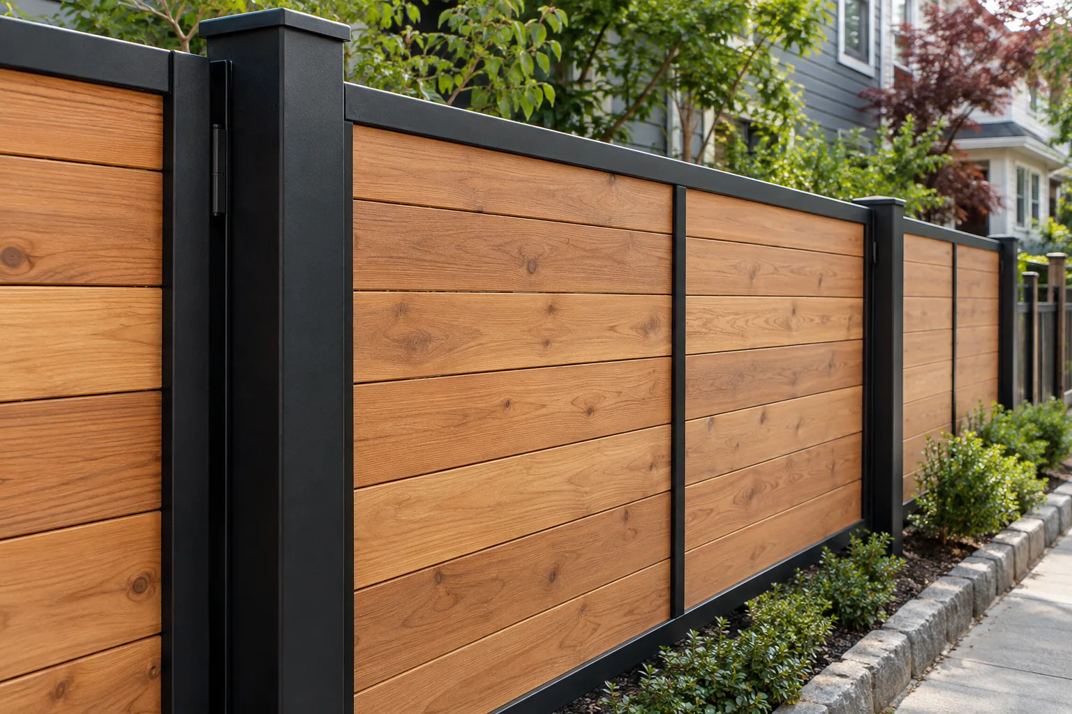 Wood infill with steel frame · close-up design detail