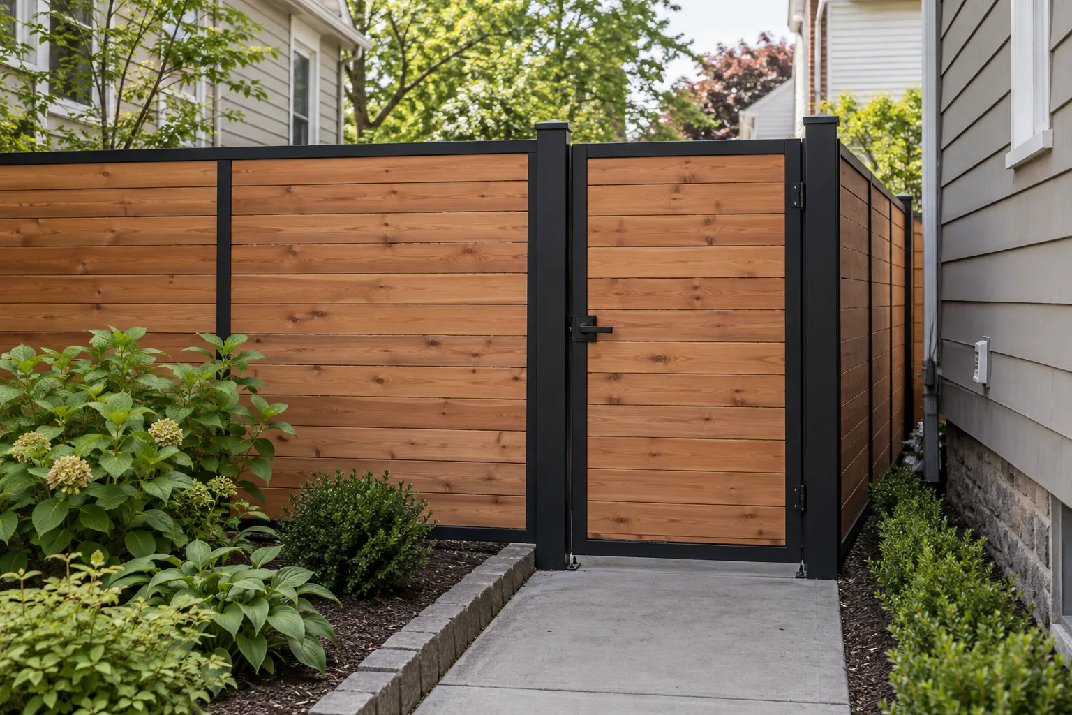 Wood infill with steel frame · Cedar infill with black steel frame · view 3
