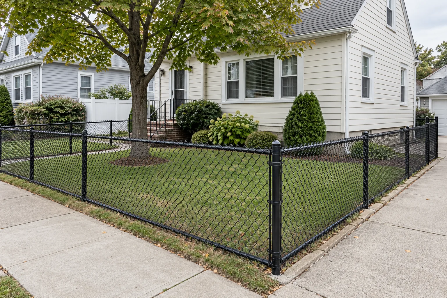 Black-coated chain link · full fence view