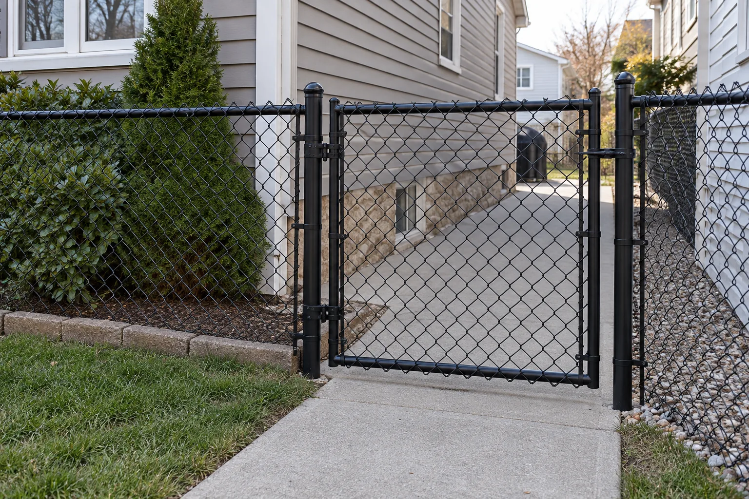 Black-coated chain link · gate design