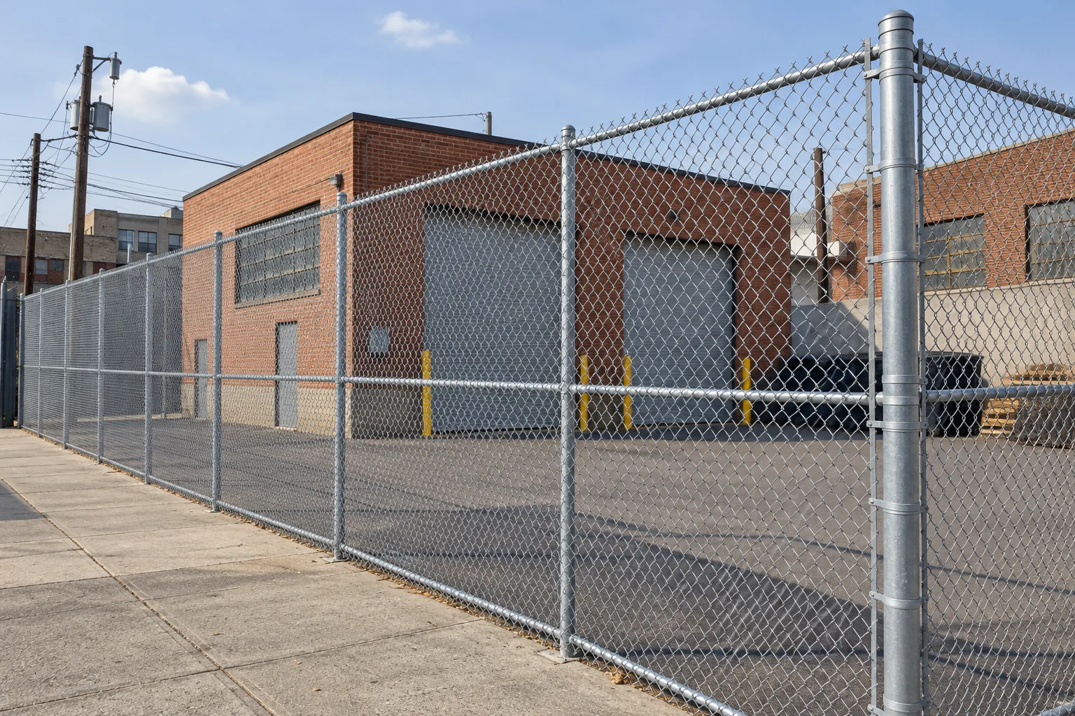 Tall perimeter chain link · property setting