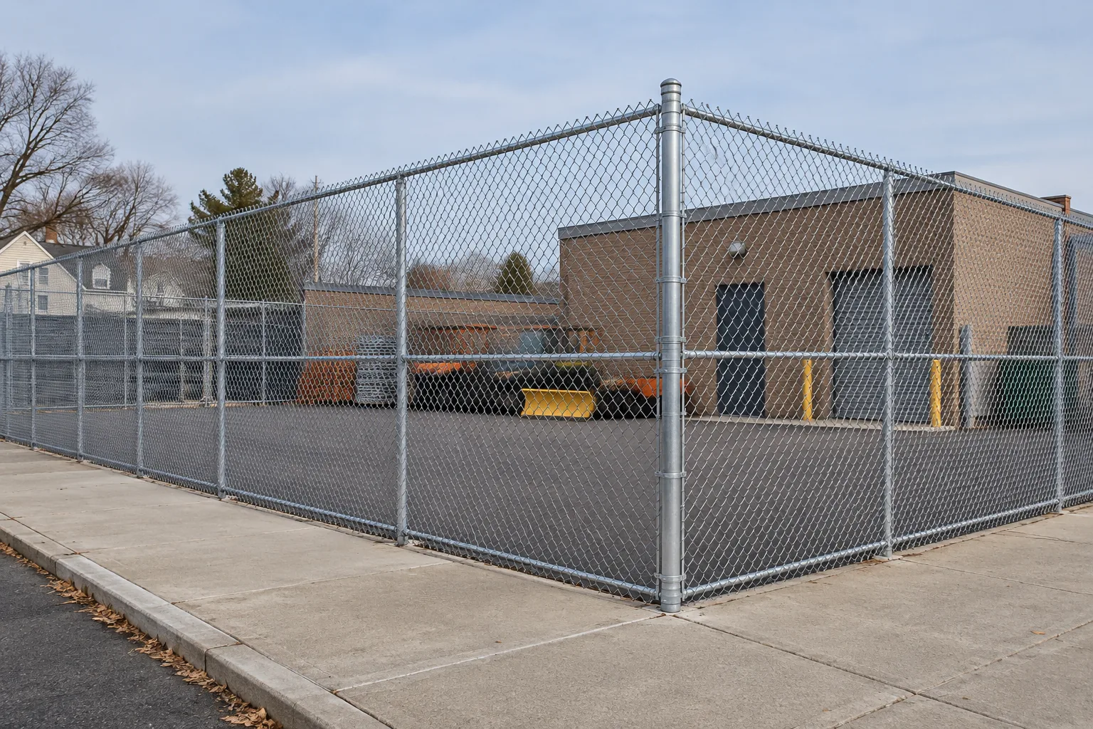 Tall perimeter chain link · full fence view