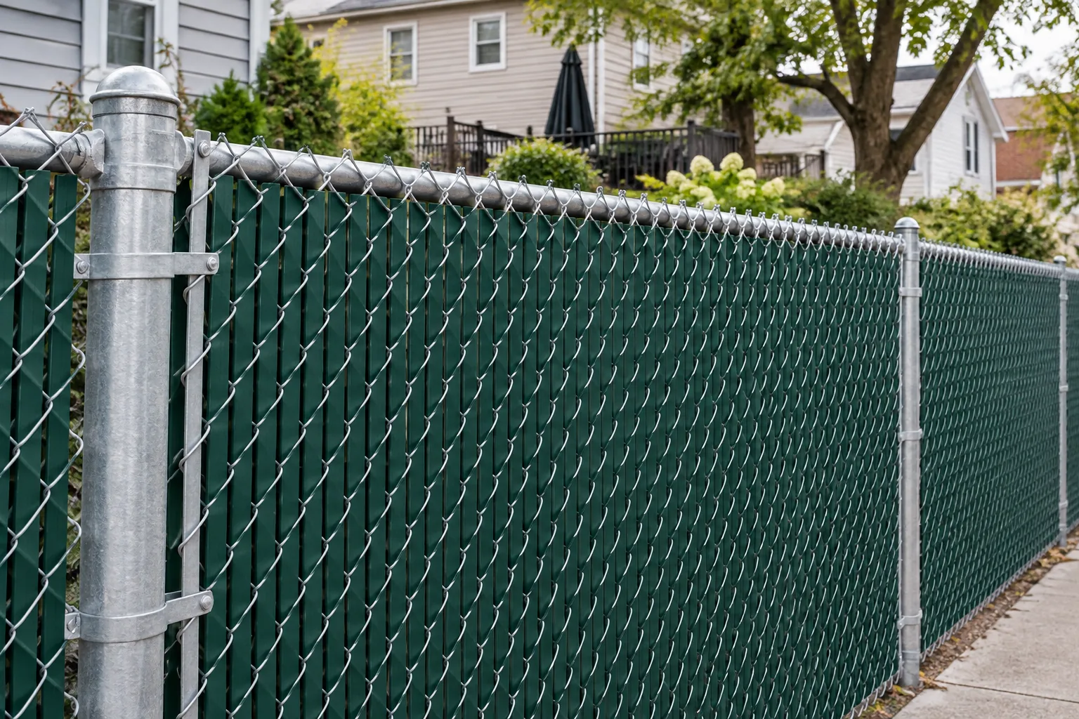 Chain link with privacy slats · close-up design detail
