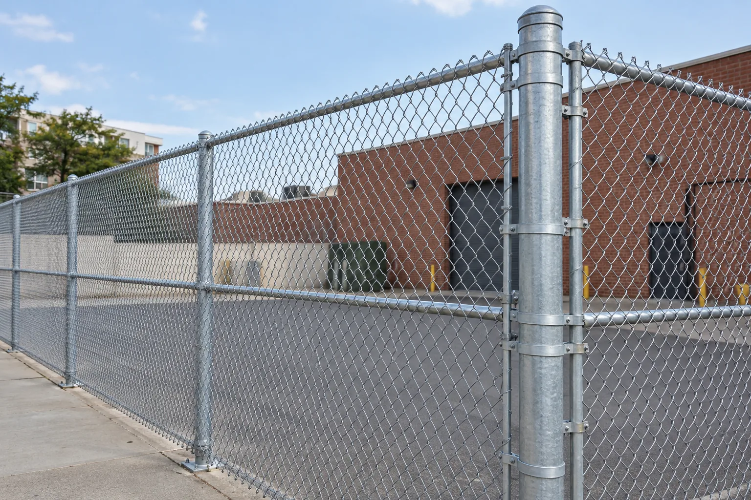 Tall perimeter chain link · close-up design detail