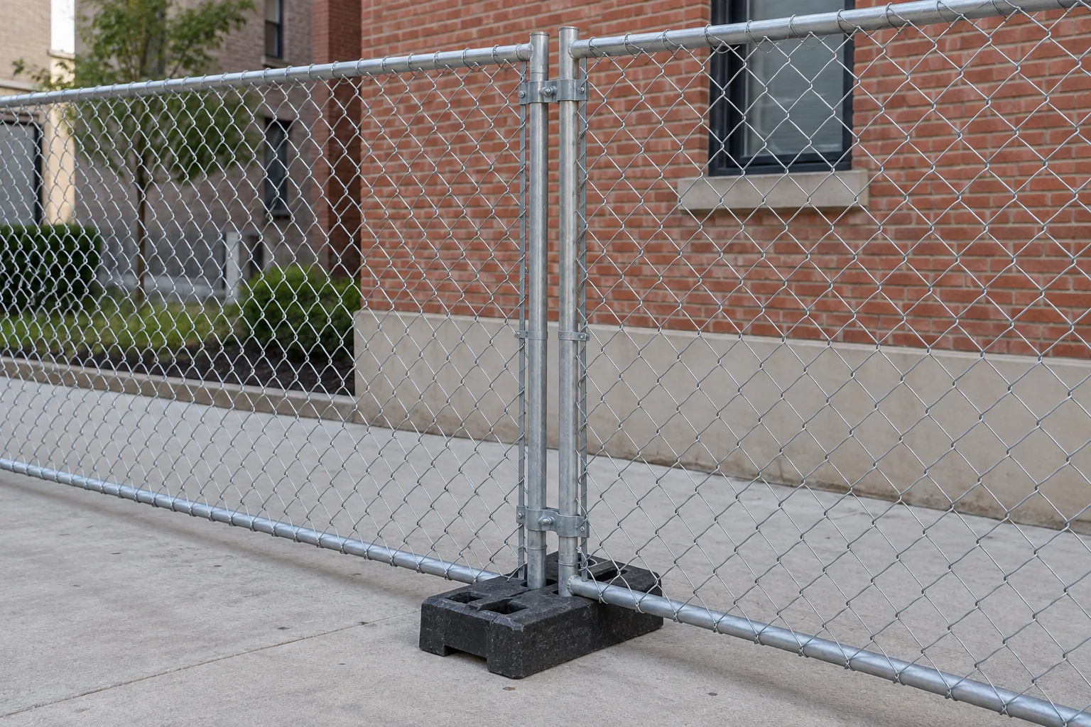 Temporary chain-link panels · close-up design detail
