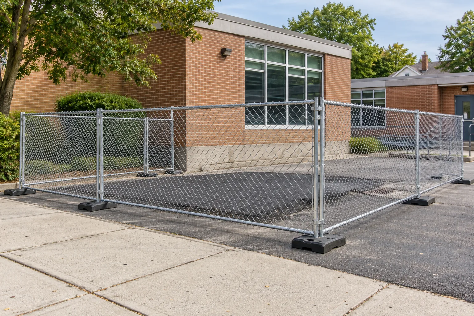 Temporary chain-link panels · full fence view