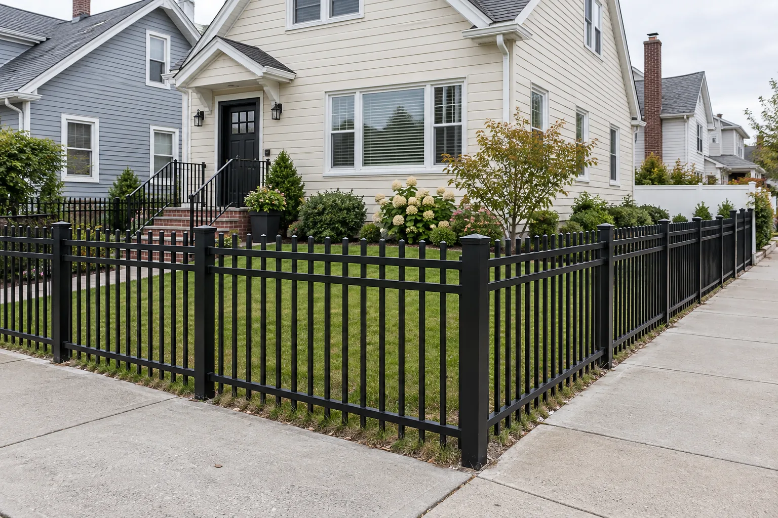 Square-top steel · full fence view