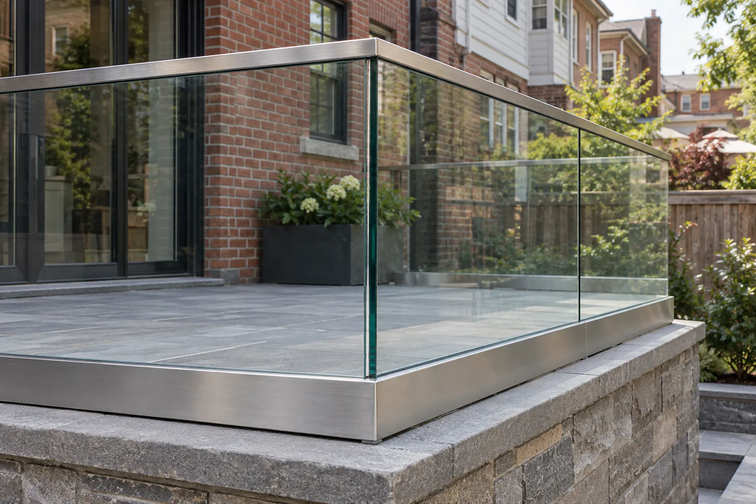 Frameless glass railing · close-up design detail