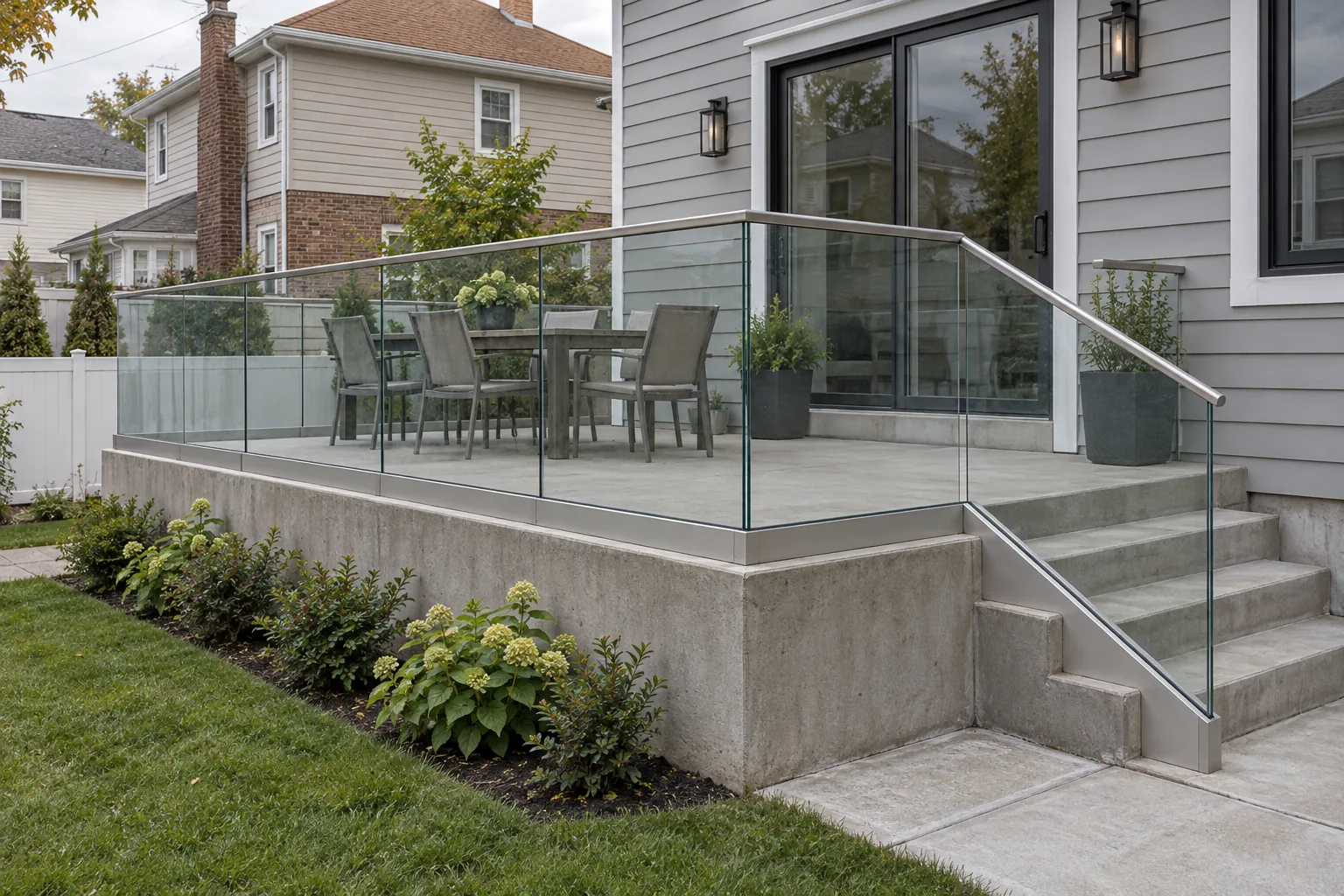 Frameless glass railing · full fence view