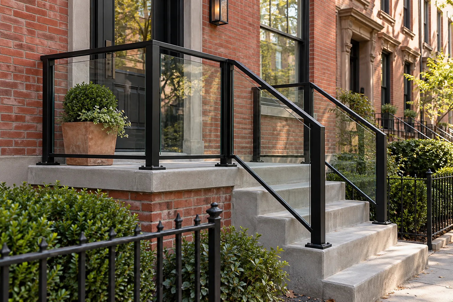 Aluminum and glass railing · property setting
