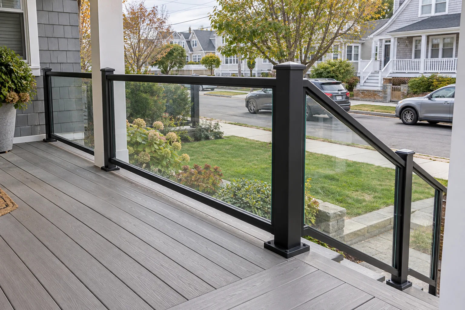 Aluminum and glass railing · Black aluminum and glass railing · reverse