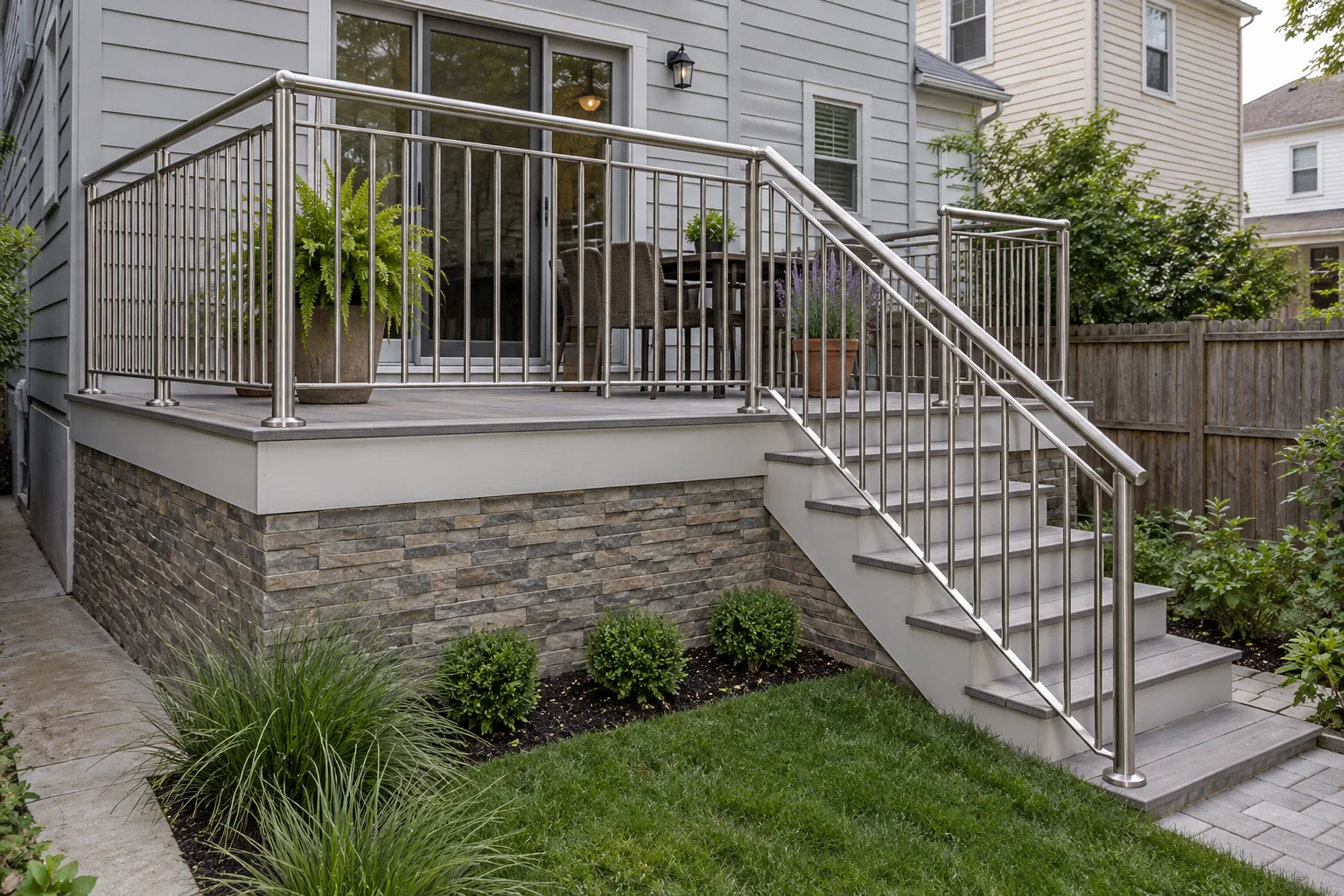 Stainless steel railing · full fence view