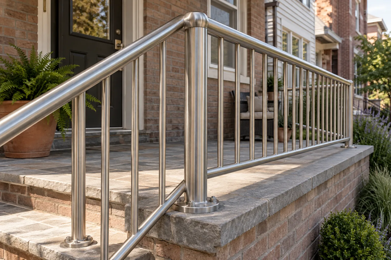 Stainless steel railing · close-up design detail